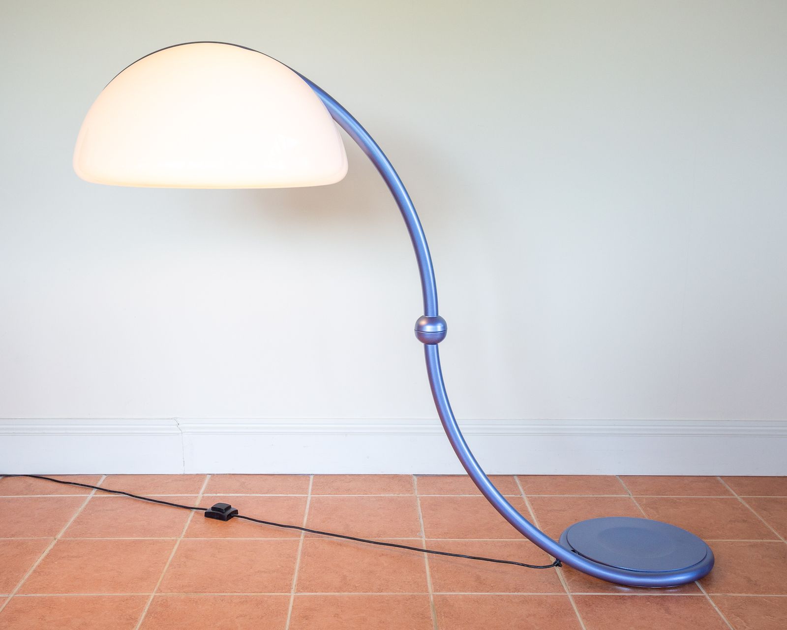 photo for sale Large Space Age Floor Lamp By Elio Martinelli Serpente Lamp Ferrari Blue Italian Designer Mid Century Mcm Martinelli Luce Adjustable Reading Lamp