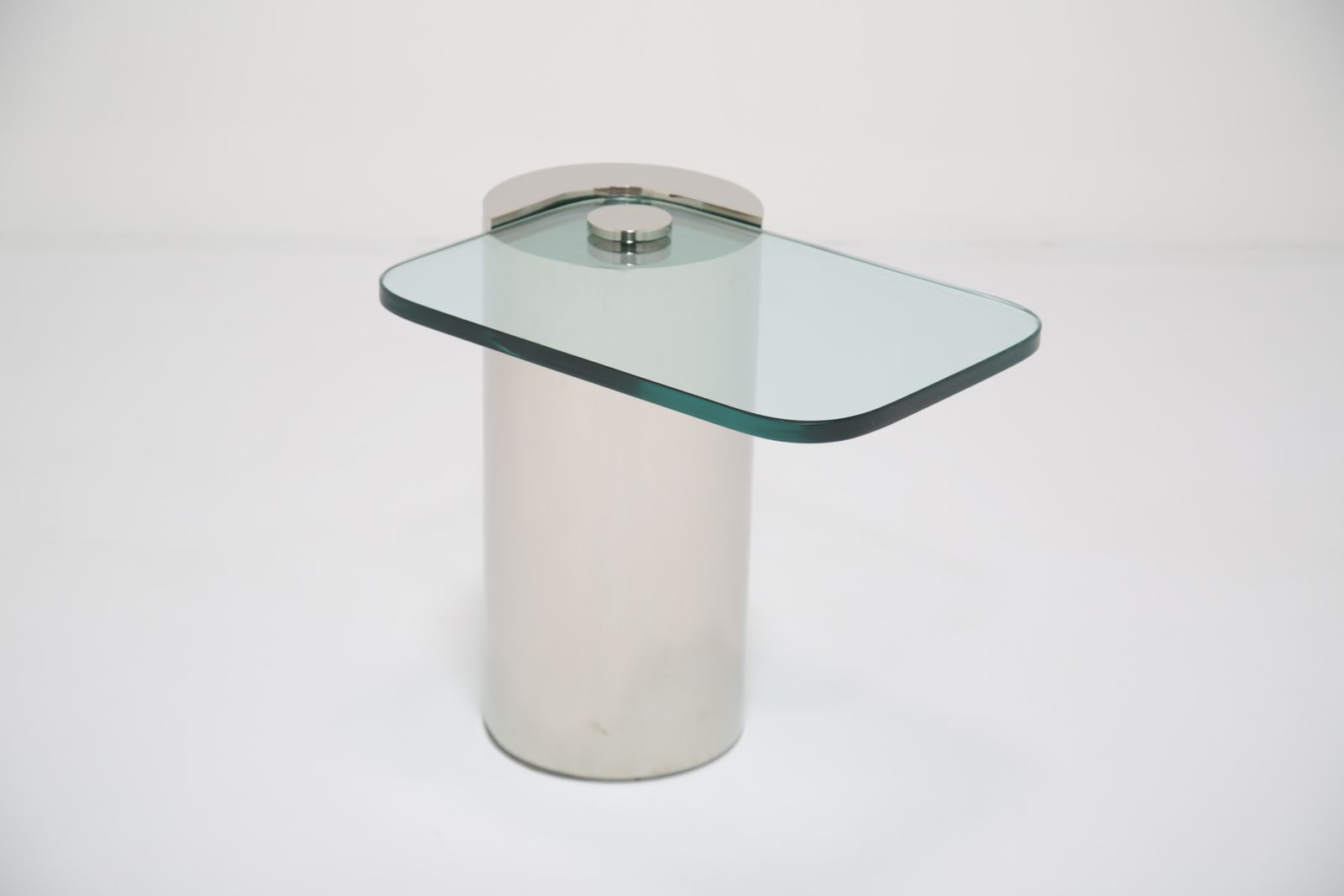 photo for sale Mid Century Chrome And Glass Cantilever Cocktail Table By Karl Springer, 1970s.