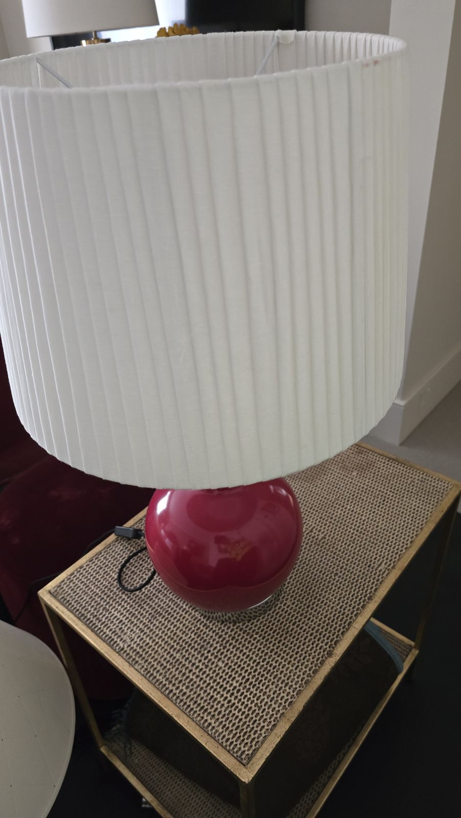 Pair Of Ox Blood Glazed Chinese Table Lamps With Metal Base photo for sale