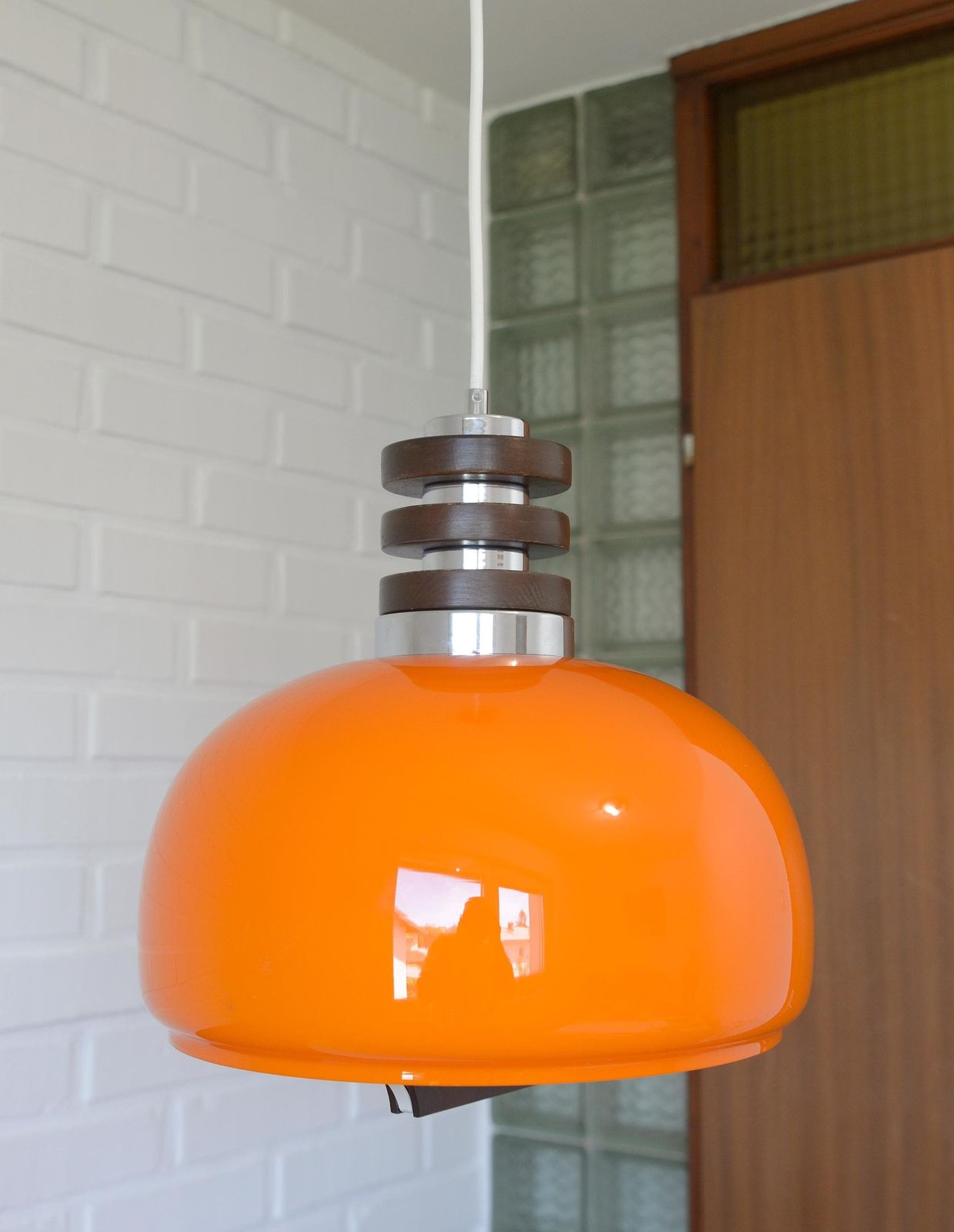 Vintage Orange Pendant Light In Mid Century Modern Style / Space Age Hanging Lamp / Glass Light Fixture / Yugoslavia 1970's / Retro Lamp photo buy
