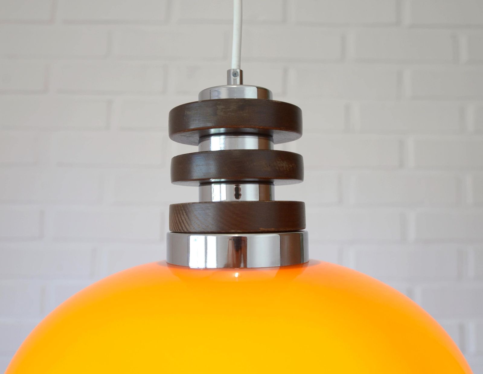 Vintage Orange Pendant Light In Mid Century Modern Style / Space Age Hanging Lamp / Glass Light Fixture / Yugoslavia 1970's / Retro Lamp photo vintage