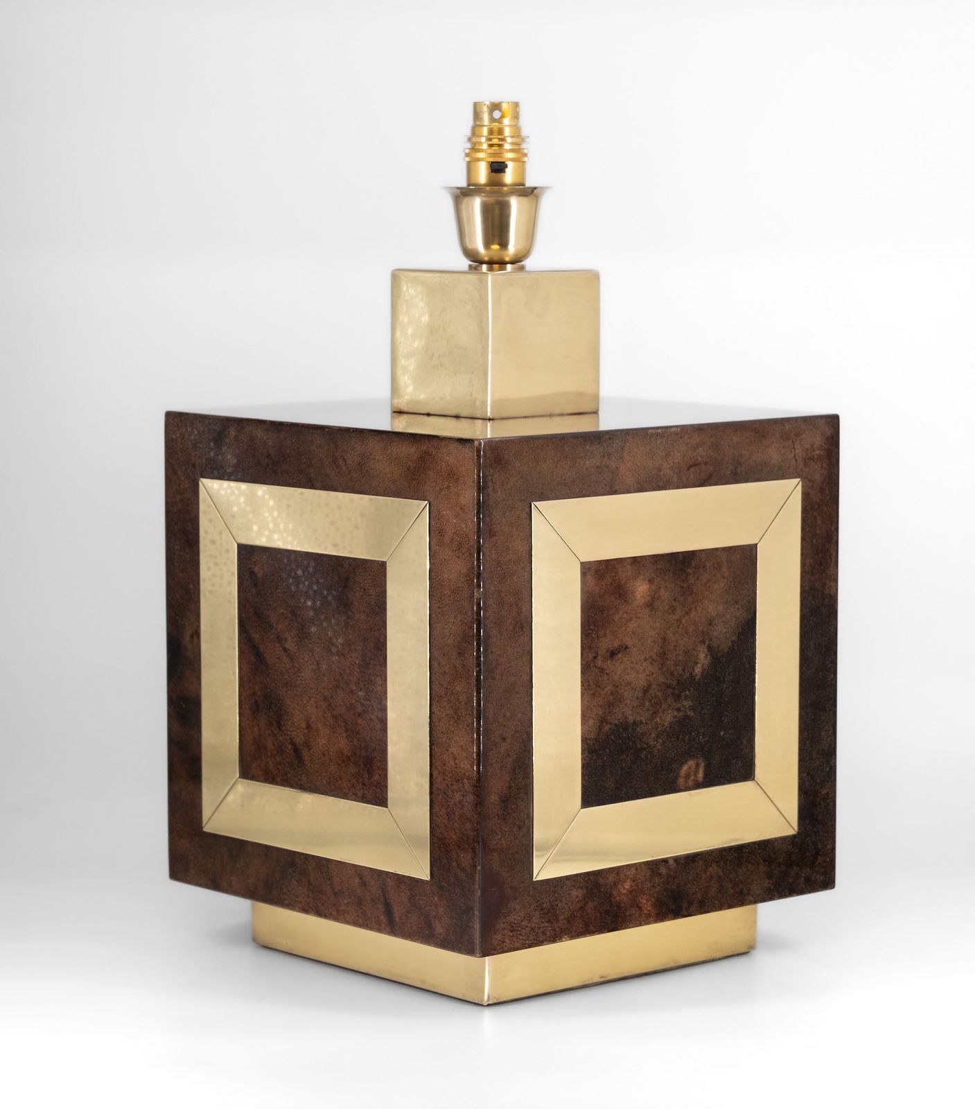 Lighting Italian Lacquered Vellum & Brass Large Table Lamp And Shade Attr Aldo Tura 1960 photo