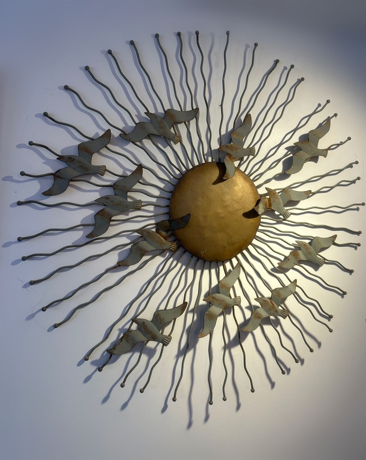 Midcentury Modern Metal Radial Sunburst Sculpture ‘Birds In Flight’, 1970 photo furniture