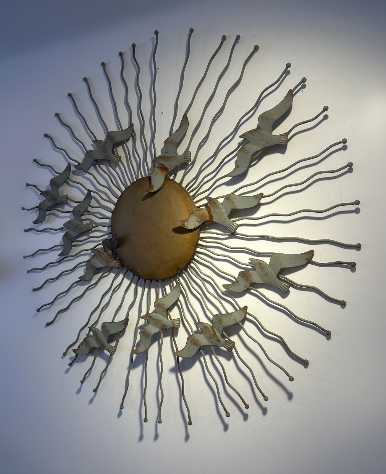 Midcentury Modern Metal Radial Sunburst Sculpture ‘Birds In Flight’, 1970 photo 345.0