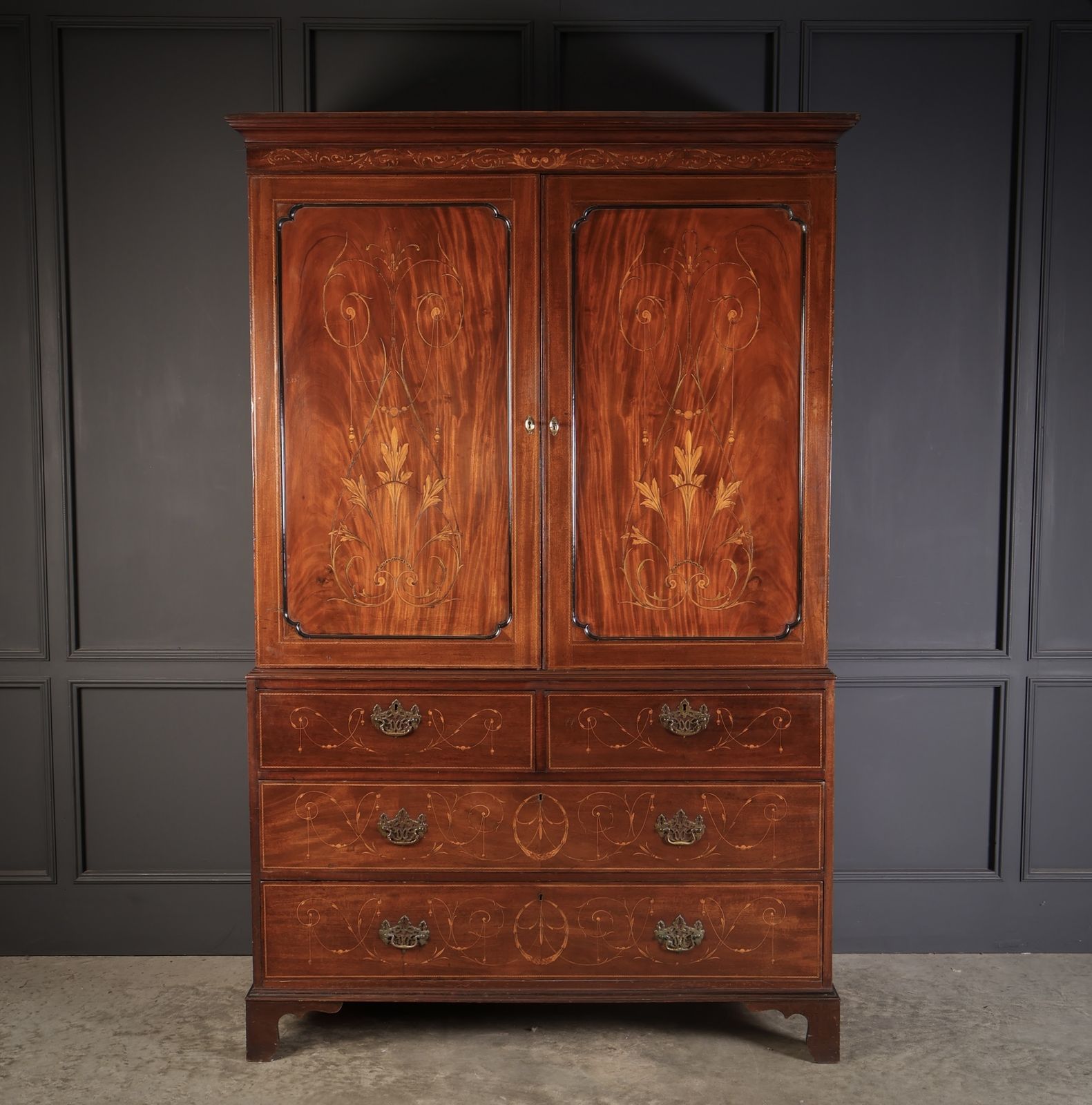 Marquetry Inlaid Mahogany Linen Press photo 2535.0