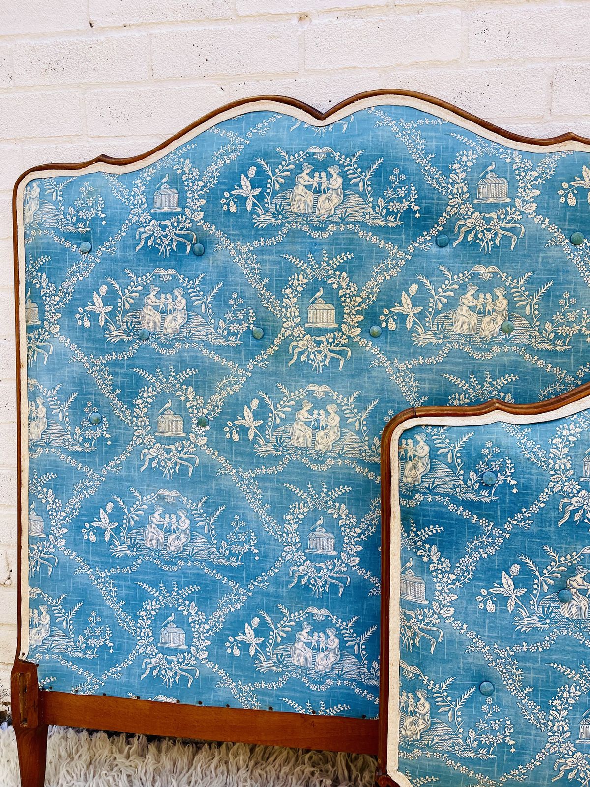Vintage Blue Padded / Upholstered And Wooden Single Bed   Louis XV Style photo buy