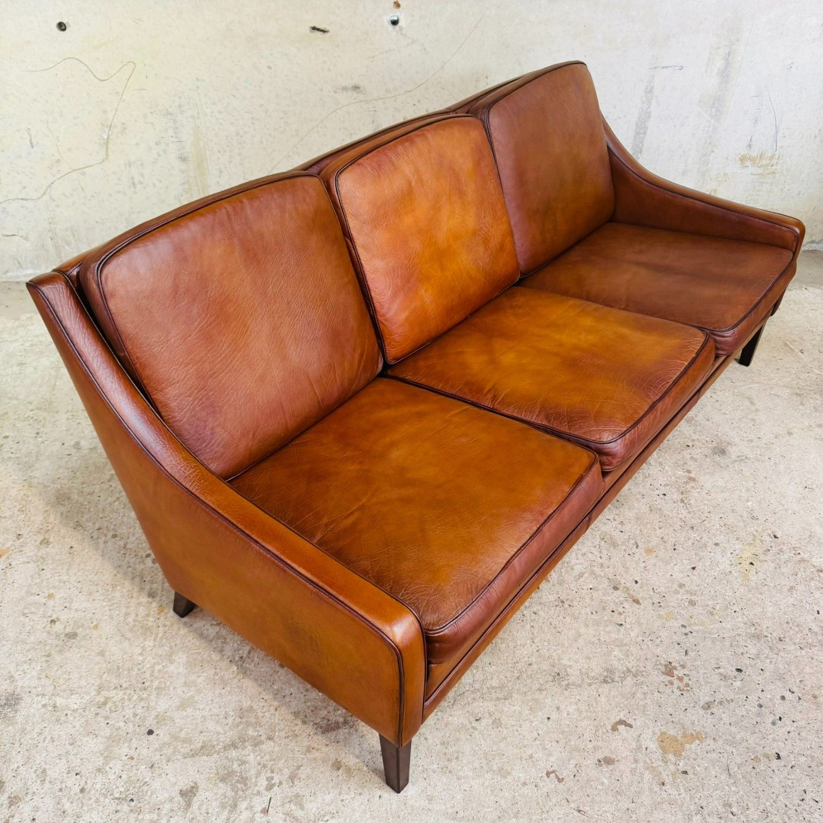 photo furniture Vintage 1960s Danish Tan Leather Three Seater Sofa #A645