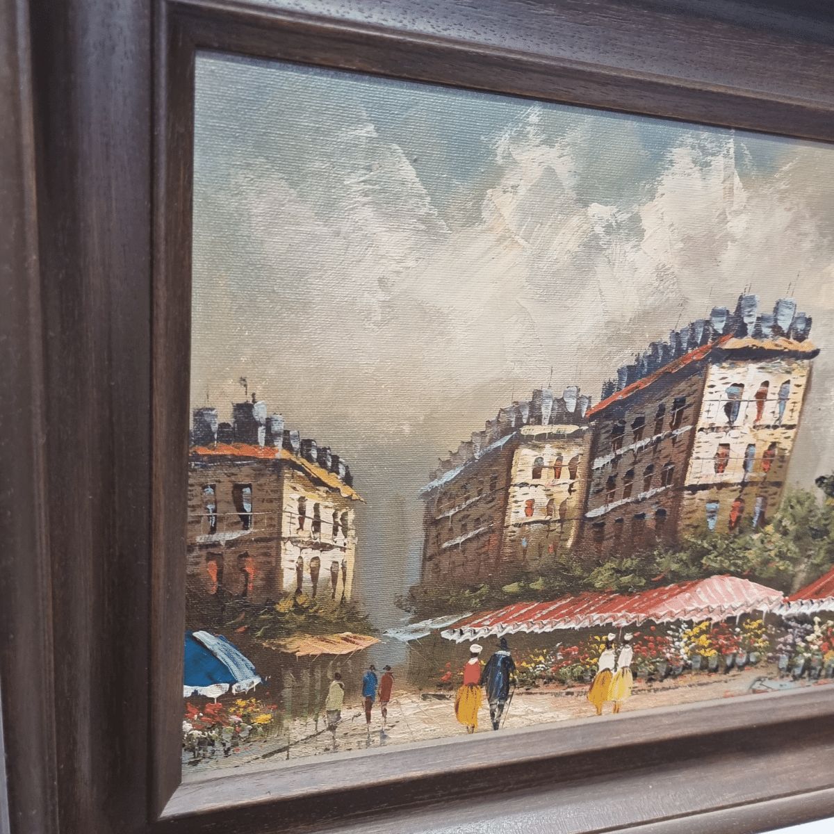 Vintage Oil Painting With Parisian Flower Market Frederic, 1970s photo vinterior