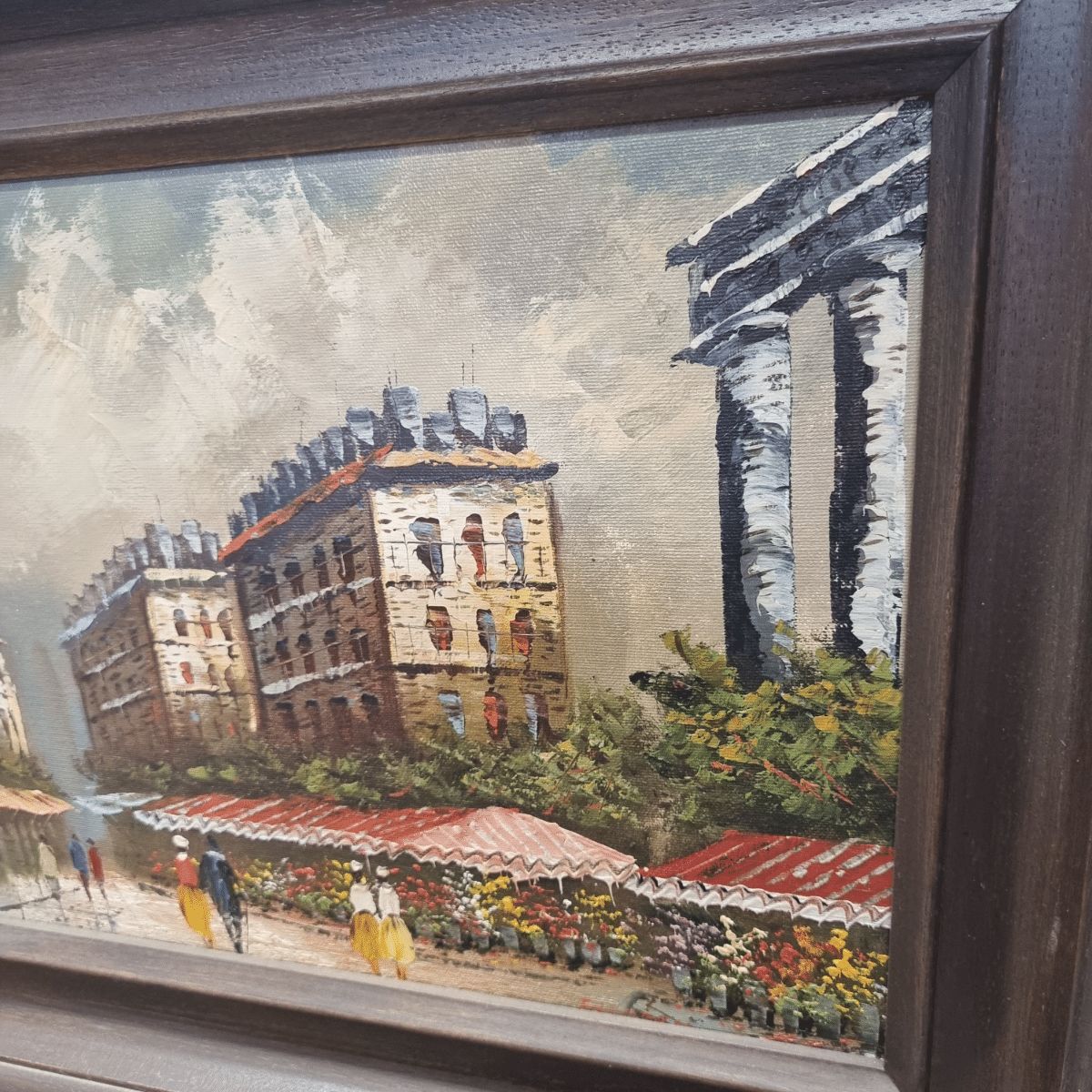 Vintage Oil Painting With Parisian Flower Market Frederic, 1970s photo buy