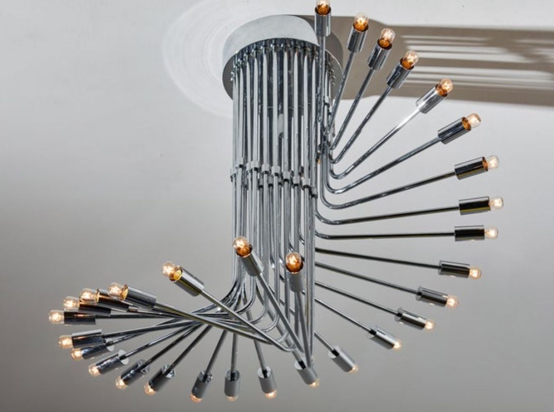 Ultra Rare Italian Spiral Chrome Chandelier By Gaetano Sciolari, 1970s
