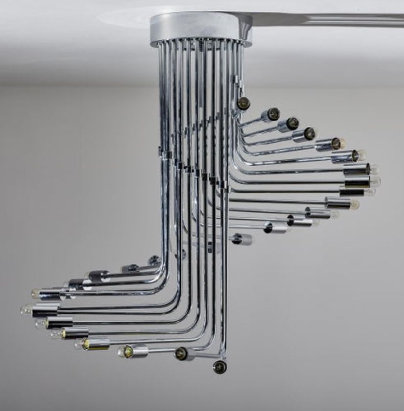 Ultra Rare Italian Spiral Chrome Chandelier By Gaetano Sciolari, 1970s photo vintage