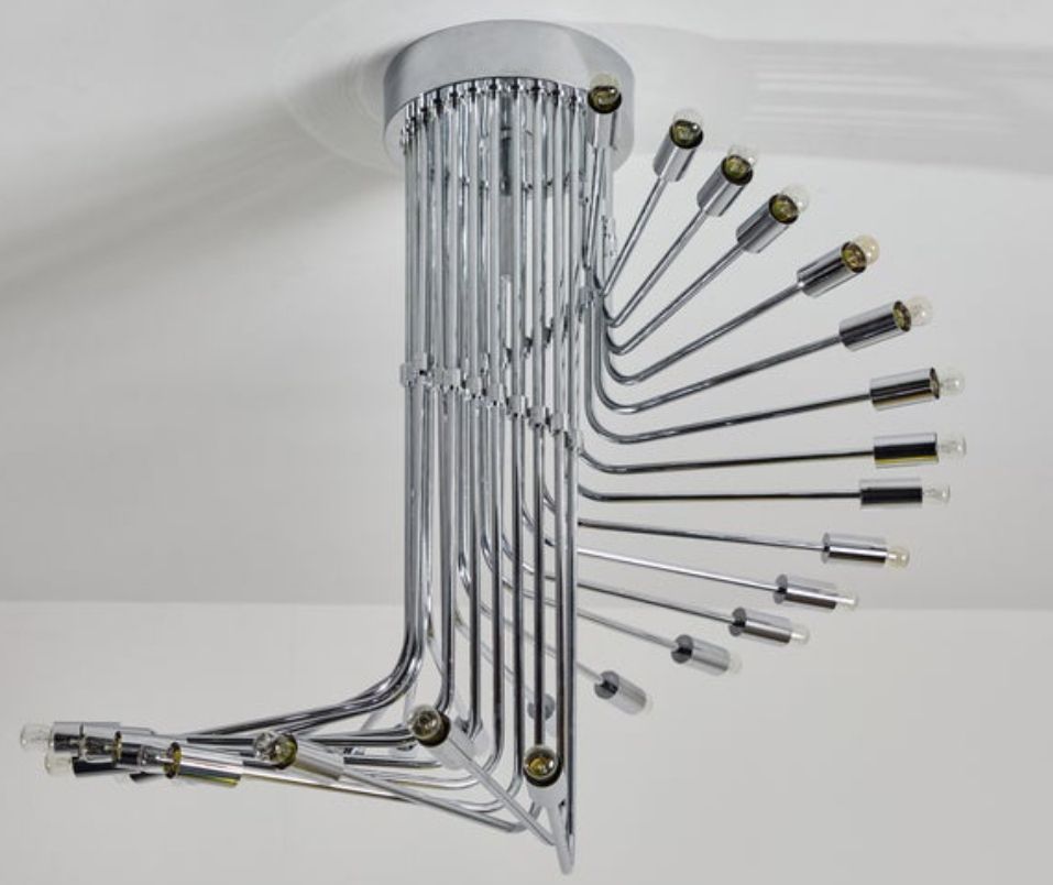 photo furniture Ultra Rare Italian Spiral Chrome Chandelier By Gaetano Sciolari, 1970s
