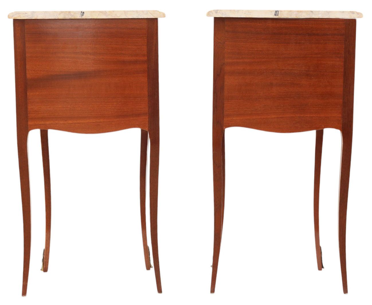Antique Pair Marquetry Bedside Tables With Marble Tops – Quality Nightstands, Early 20th Century photo buy