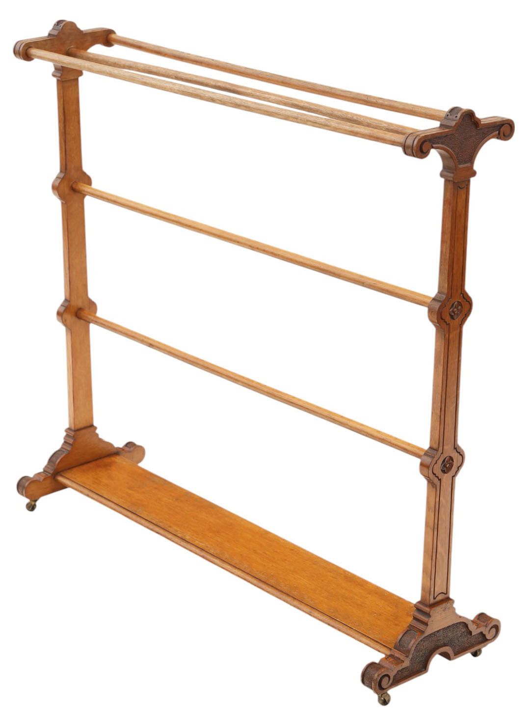 Antique Arts & Crafts Oak Towel Rail Stand – Large C.1900, Fine Quality Country House Piece photo furniture