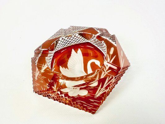 Polish Glass Ashtray With Swan From Julia Glassworks, 1960s photo Home Decor
