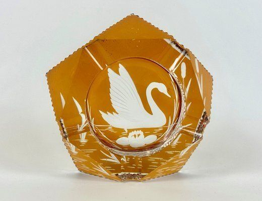 photo furniture Polish Glass Ashtray With Swan From Julia Glassworks, 1960s