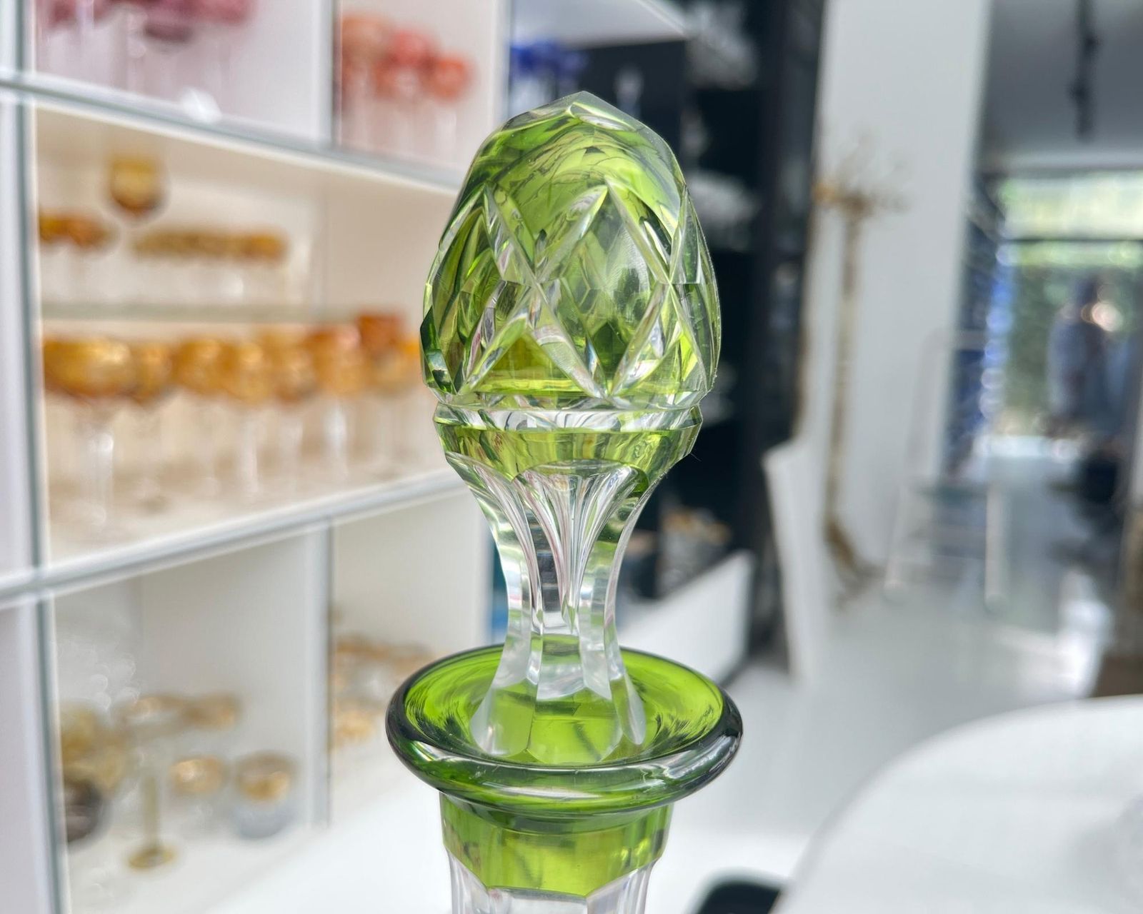 Val Saint Lambert Crystal Decanter | Chartreuse Green | Cut Glass photo Home Decor