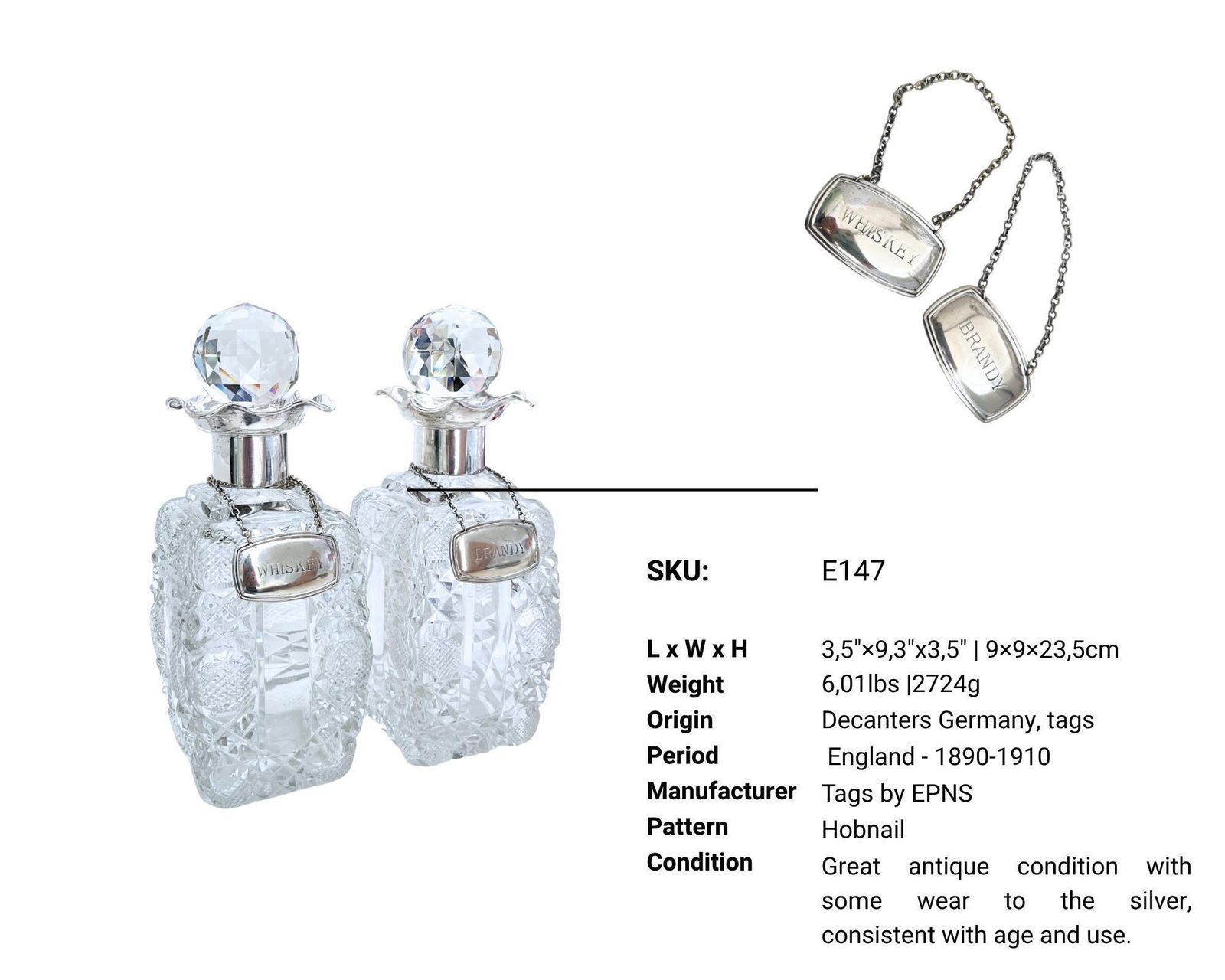 Antiek Kristallen Karafelset | 800 Zilveren Halsringen | Whiskey Of Brandy Barware photo furniture