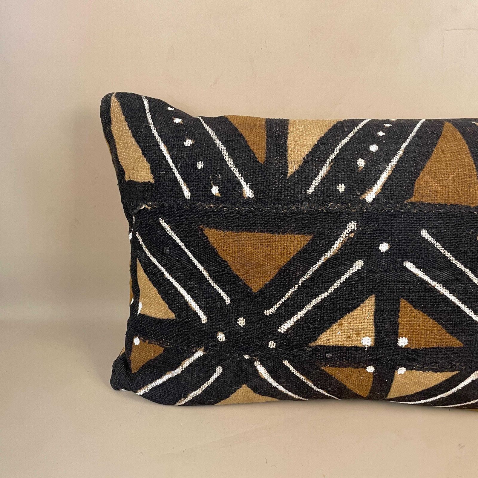 African Cushion Bogolan Mud Cloth Style Pillow Feather Filled 60x40cm Geometric Feather Filled Kilim Handwoven Brown Black Rectangle photo furniture
