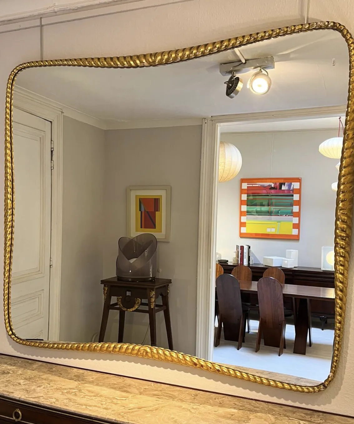 Mid Century Twisted Gilded Wood Mirror Attribued To Osvaldo Borsani, 1950s photo Home Decor