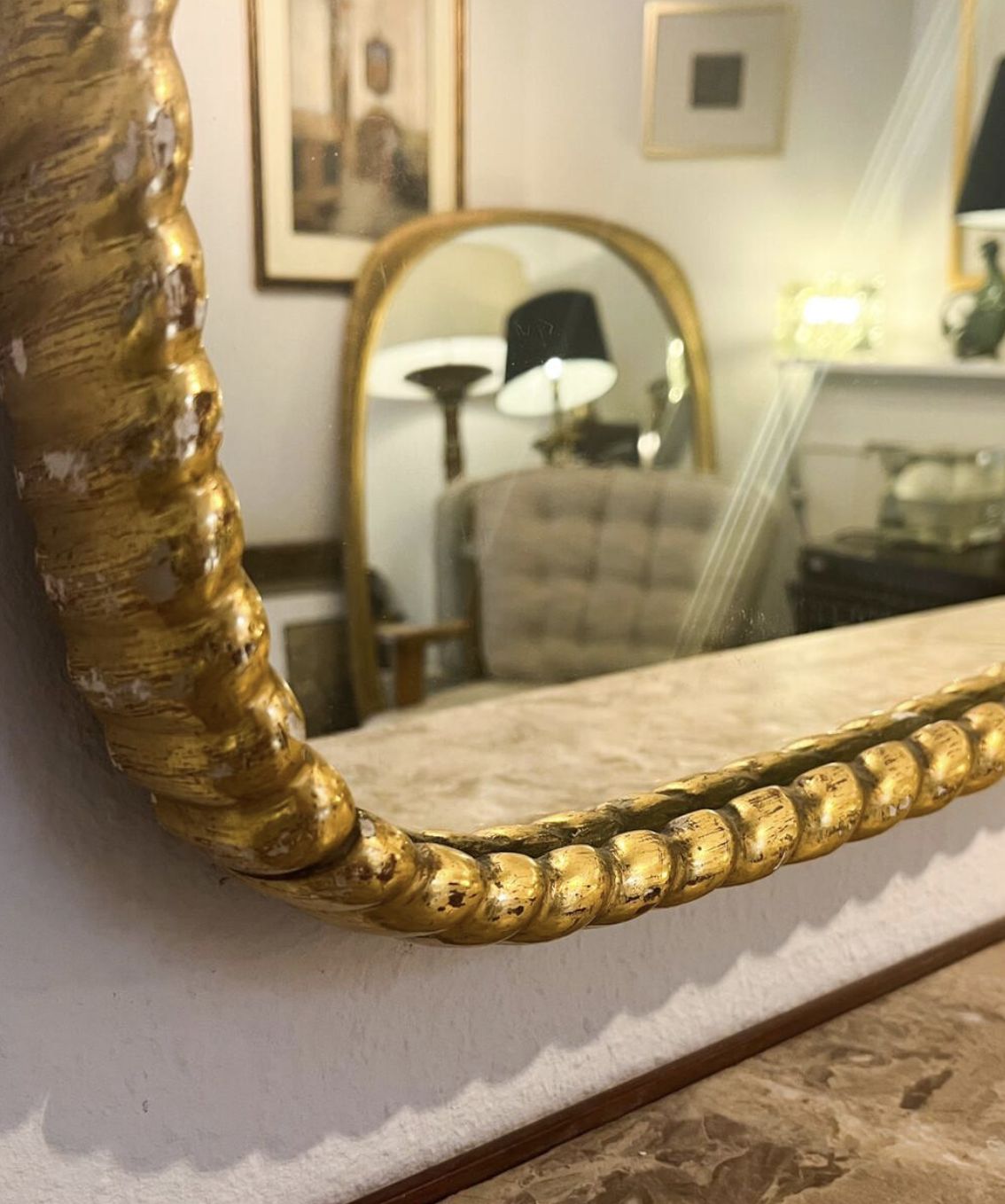 Mid Century Twisted Gilded Wood Mirror Attribued To Osvaldo Borsani, 1950s photo 6320.0
