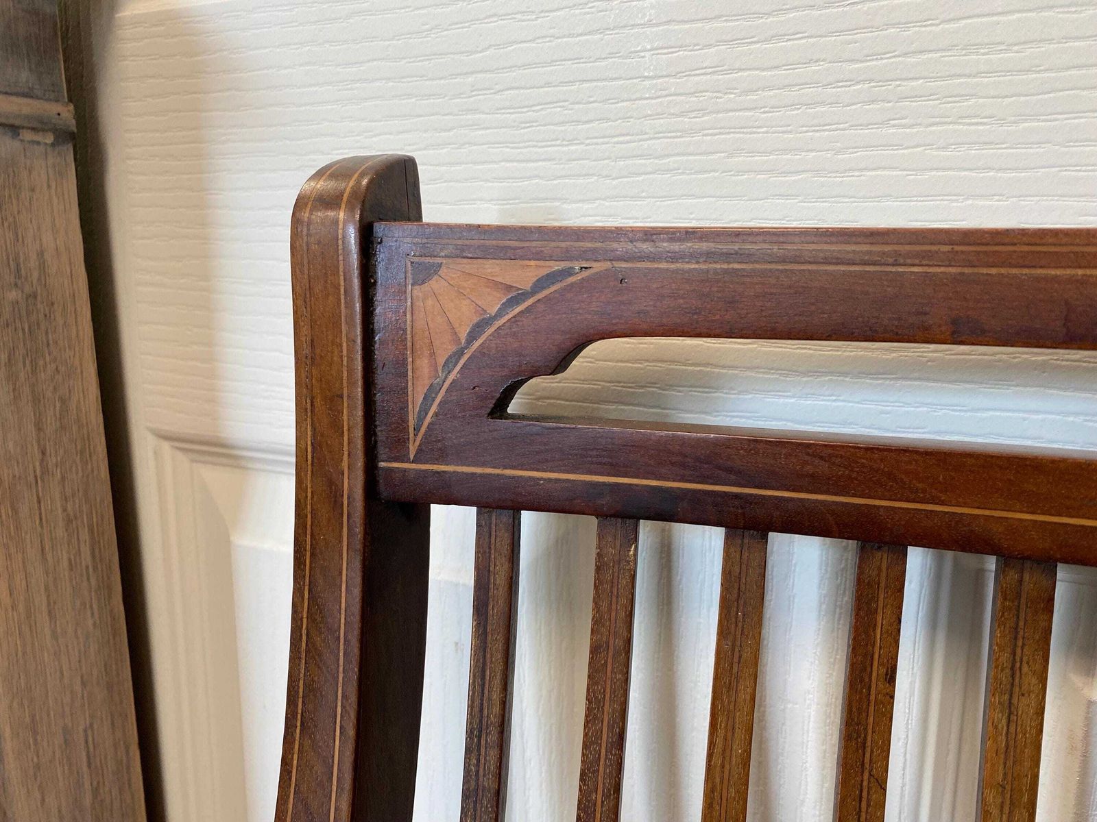 Antique Edwardian Refurbished Mahogany Inlaid Marquetry Love Seat Settee Blue Velvet photo vinterior