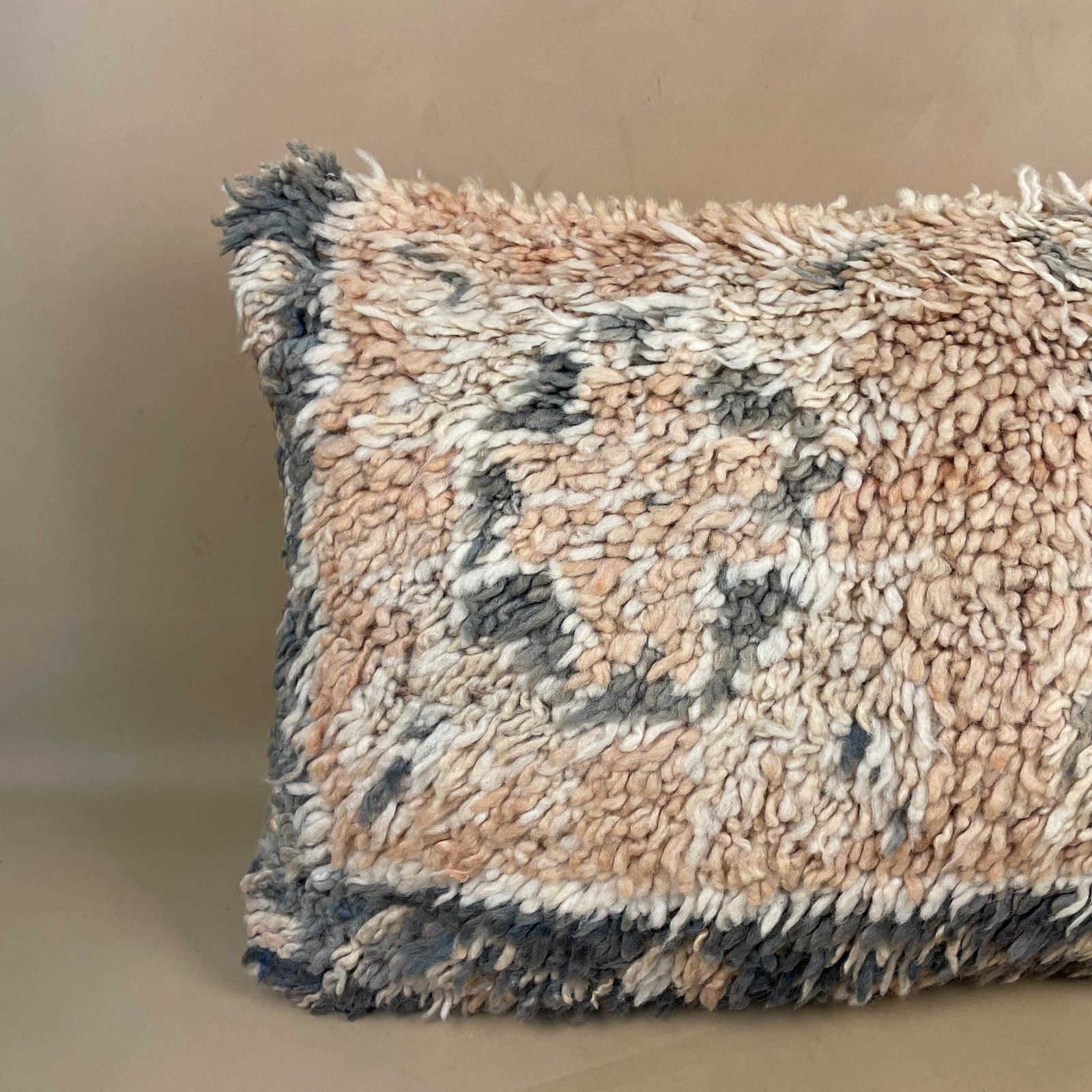 Moroccan Berber Kilim Cushion Antique Carpet Pillow Feather 60x40cm Abstract Feather Filled Pale Pink Beige Blue Green Traditional Rectangle photo for sale