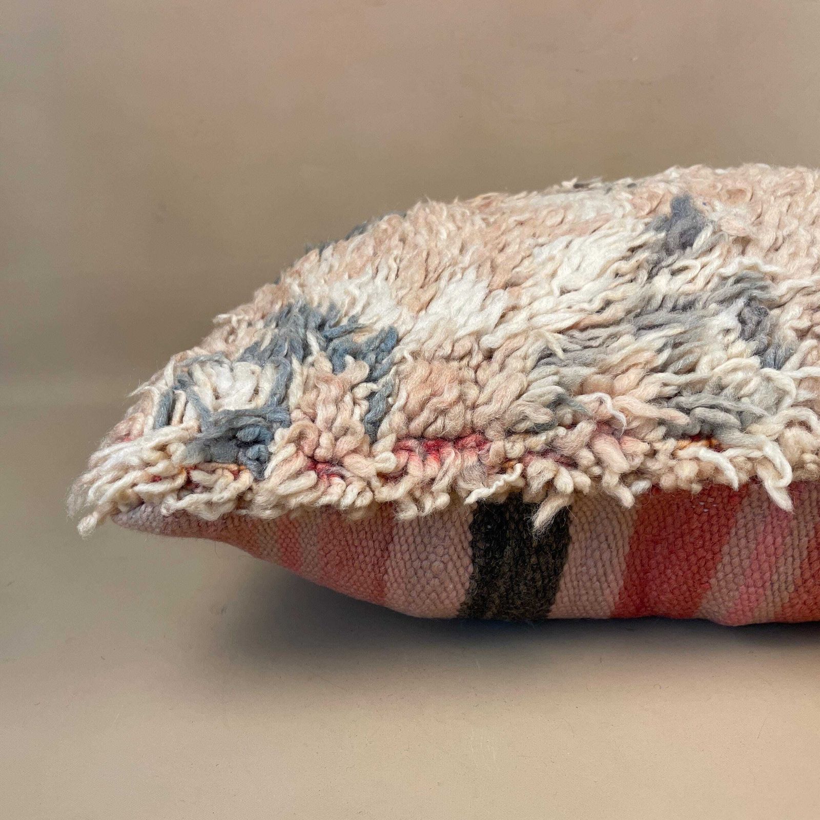 Moroccan Berber Kilim Cushion Antique Carpet Pillow Feather 60x40cm Abstract Feather Filled Pale Pink Beige Blue Green Traditional Rectangle photo 55.0