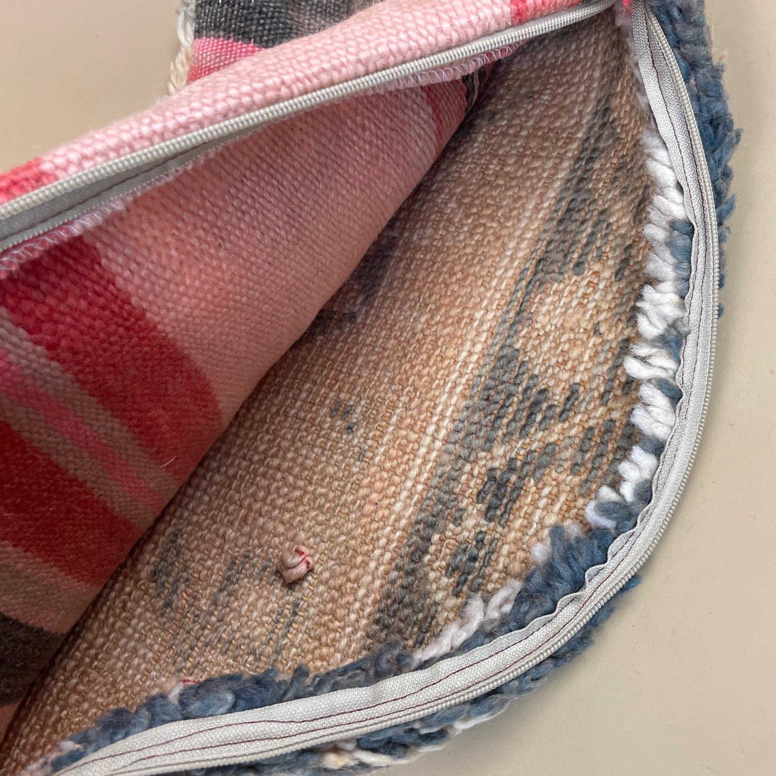 Moroccan Berber Kilim Cushion Antique Carpet Pillow Feather 60x40cm Abstract Feather Filled Pale Pink Beige Blue Green Traditional Rectangle photo vintage