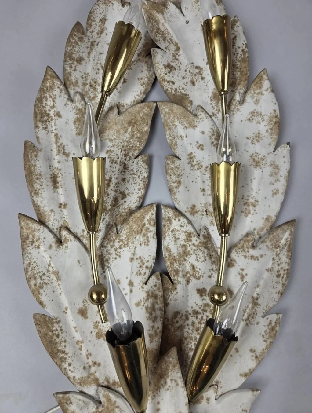 Pair Of Painted Sheet Metal And Brass Wall Lights, 20th Century photo furniture