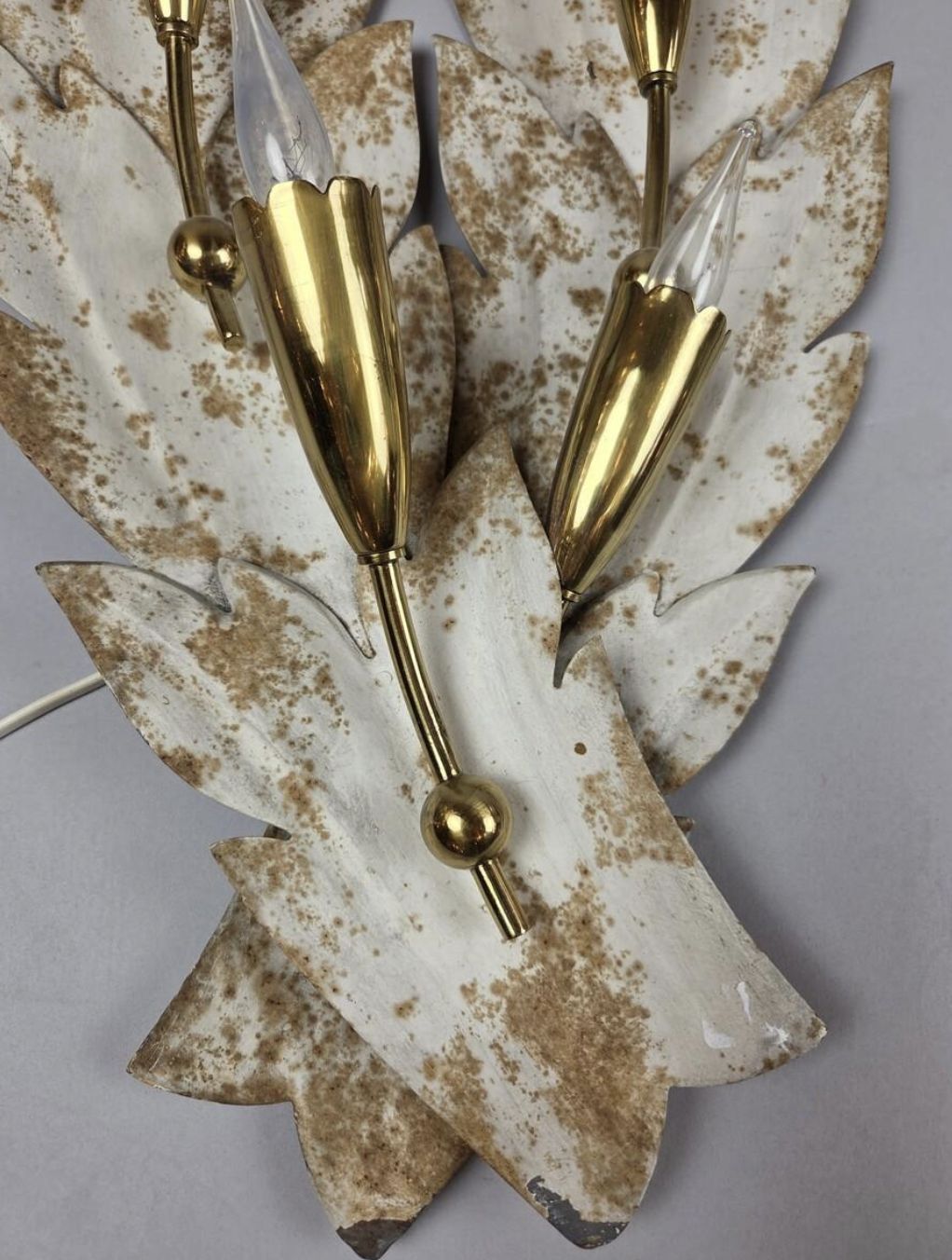 Pair Of Painted Sheet Metal And Brass Wall Lights, 20th Century photo Lighting