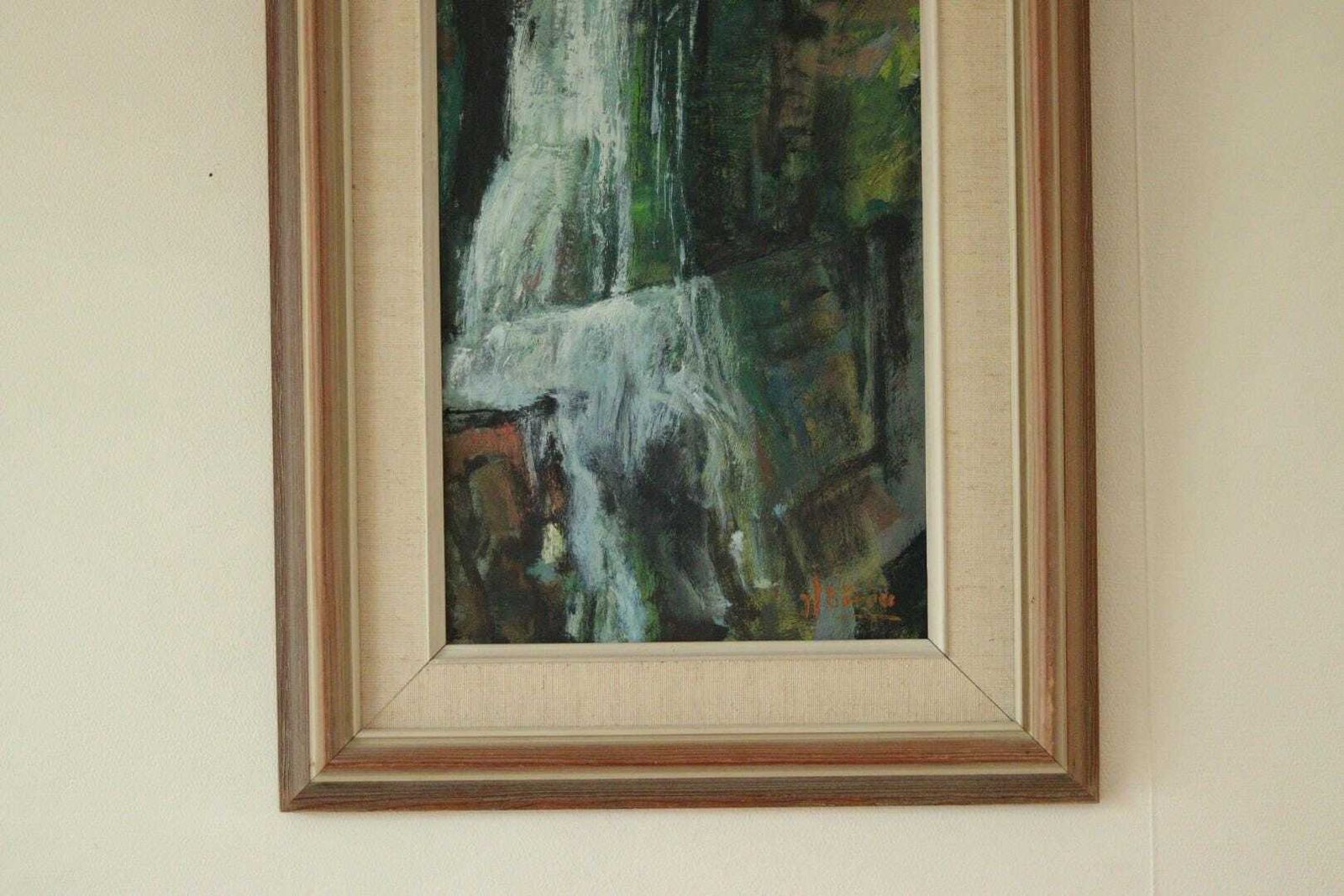 Original Swedish Oil On Panel Painting "Waterfall" By John Börén | Vintage & Framed – 58 × 37 Cm | 22.8 × 14.6 In photo for sale