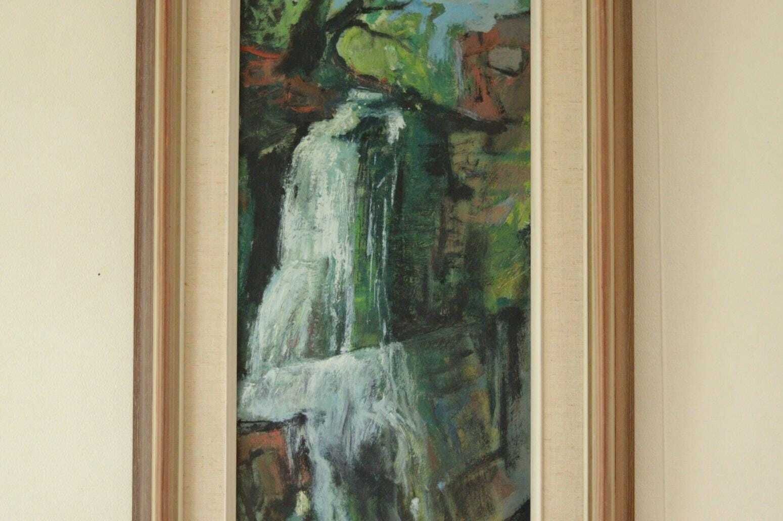 Original Swedish Oil On Panel Painting "Waterfall" By John Börén | Vintage & Framed – 58 × 37 Cm | 22.8 × 14.6 In photo Art