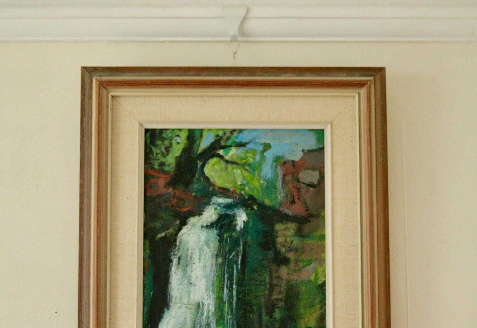 Original Swedish Oil On Panel Painting "Waterfall" By John Börén | Vintage & Framed – 58 × 37 Cm | 22.8 × 14.6 In photo 245.0