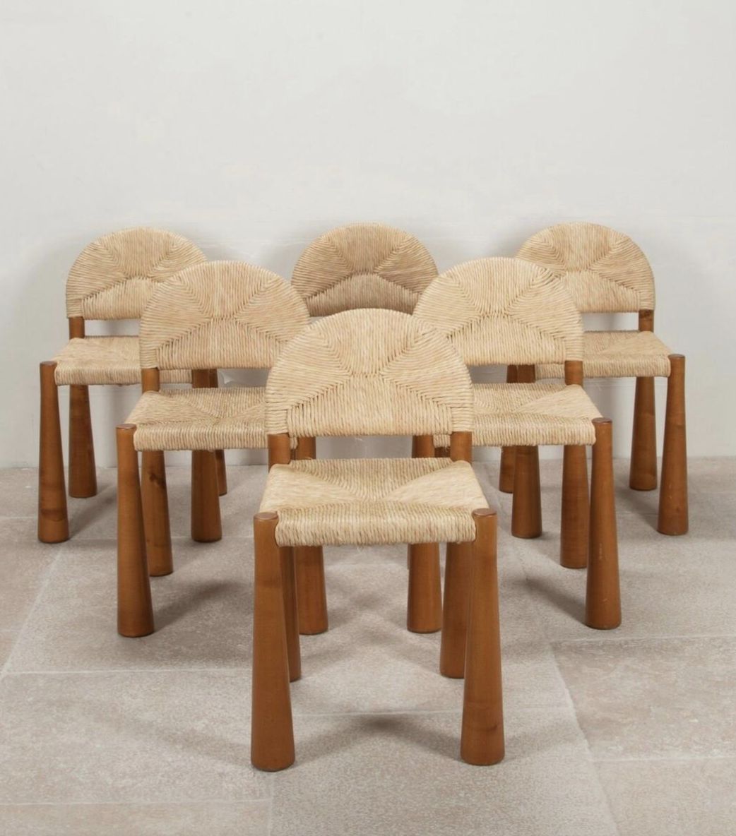 Mid Century Set Of 6 Italian Dining Chairs By Alessandro Becchi, 1970s photo vinterior