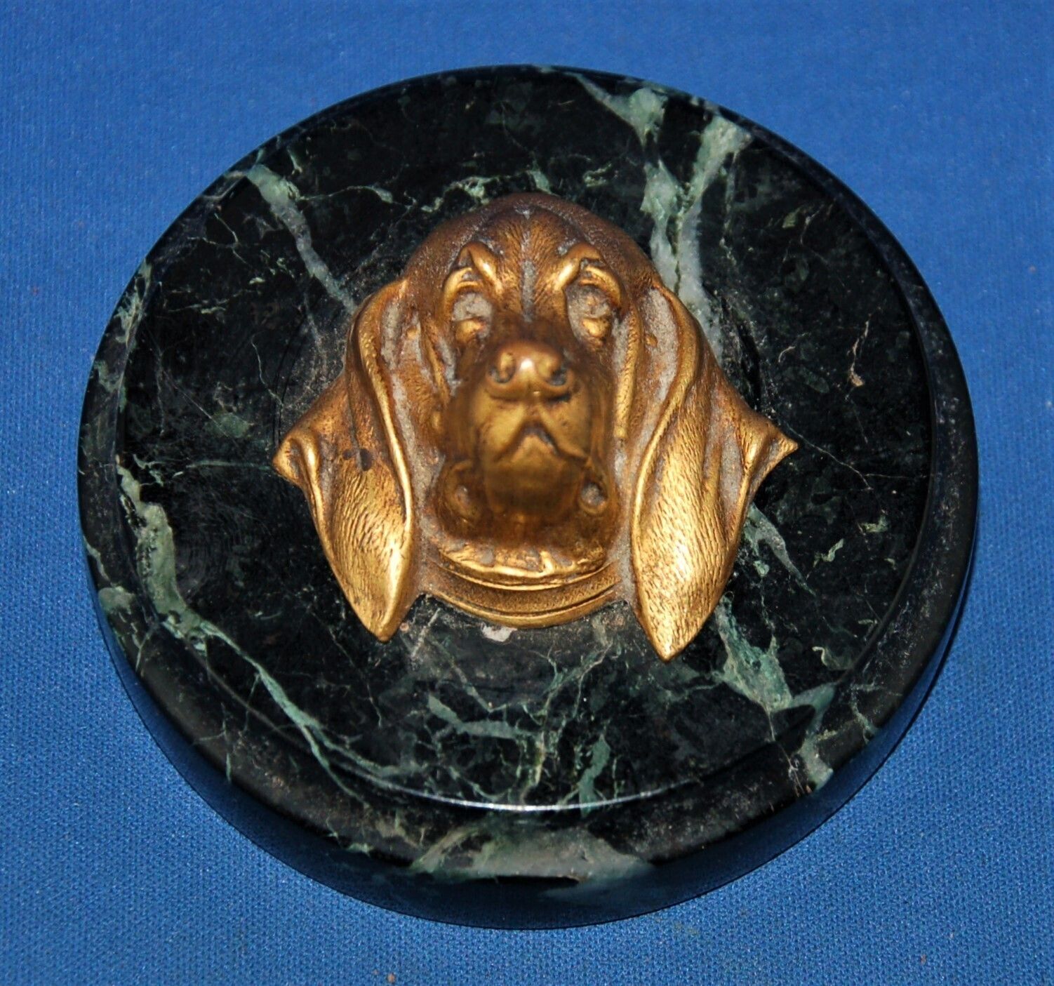 A Stunning Antique Gilt Brass Or Bronze Bloodhound Dog Head Marble Paperweight