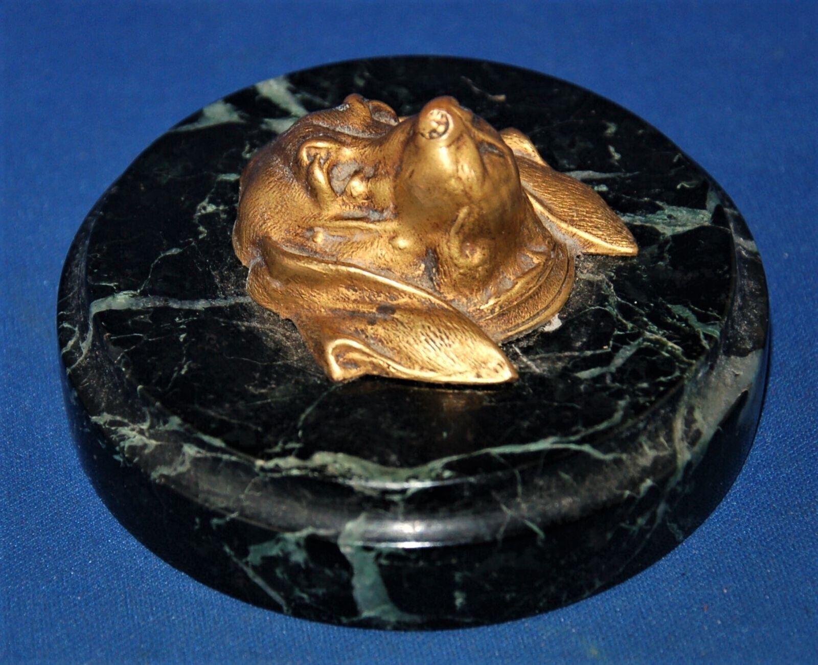 A Stunning Antique Gilt Brass Or Bronze Bloodhound Dog Head Marble Paperweight photo furniture