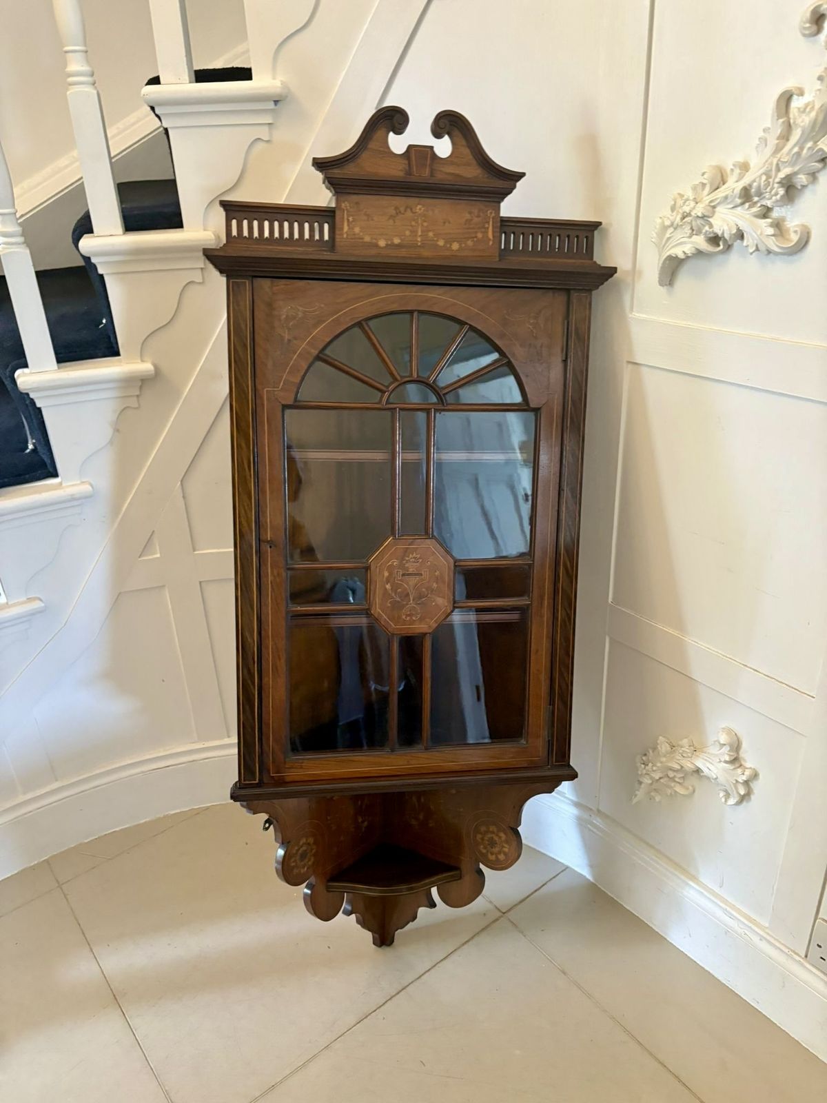 Unusual Antique 19th Century Quality Inlaid Rosewood Hanging Corner Cabinet
