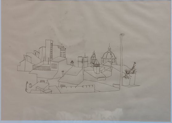 Andreu Alfaro, Urban Landscape Drawing Of Valencia, 1958, Ink photo furniture