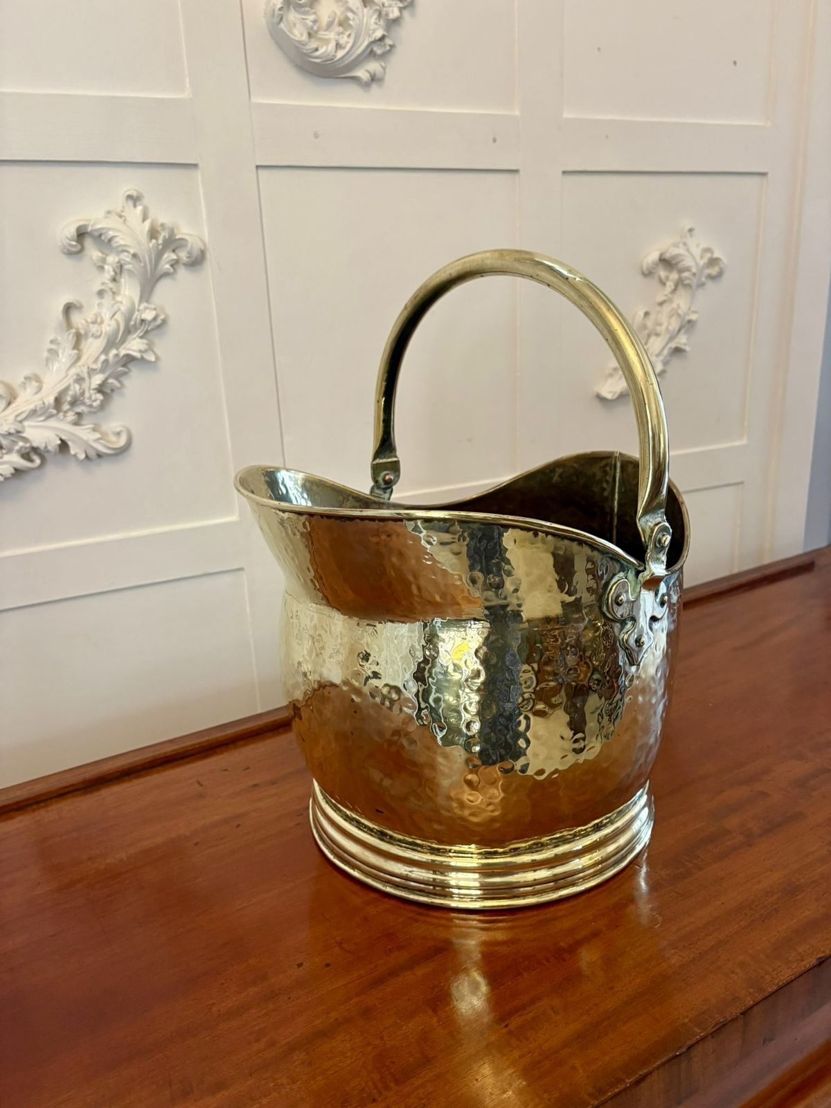 Antique Quality Brass Helmet Shaped Coal Shuttle photo furniture