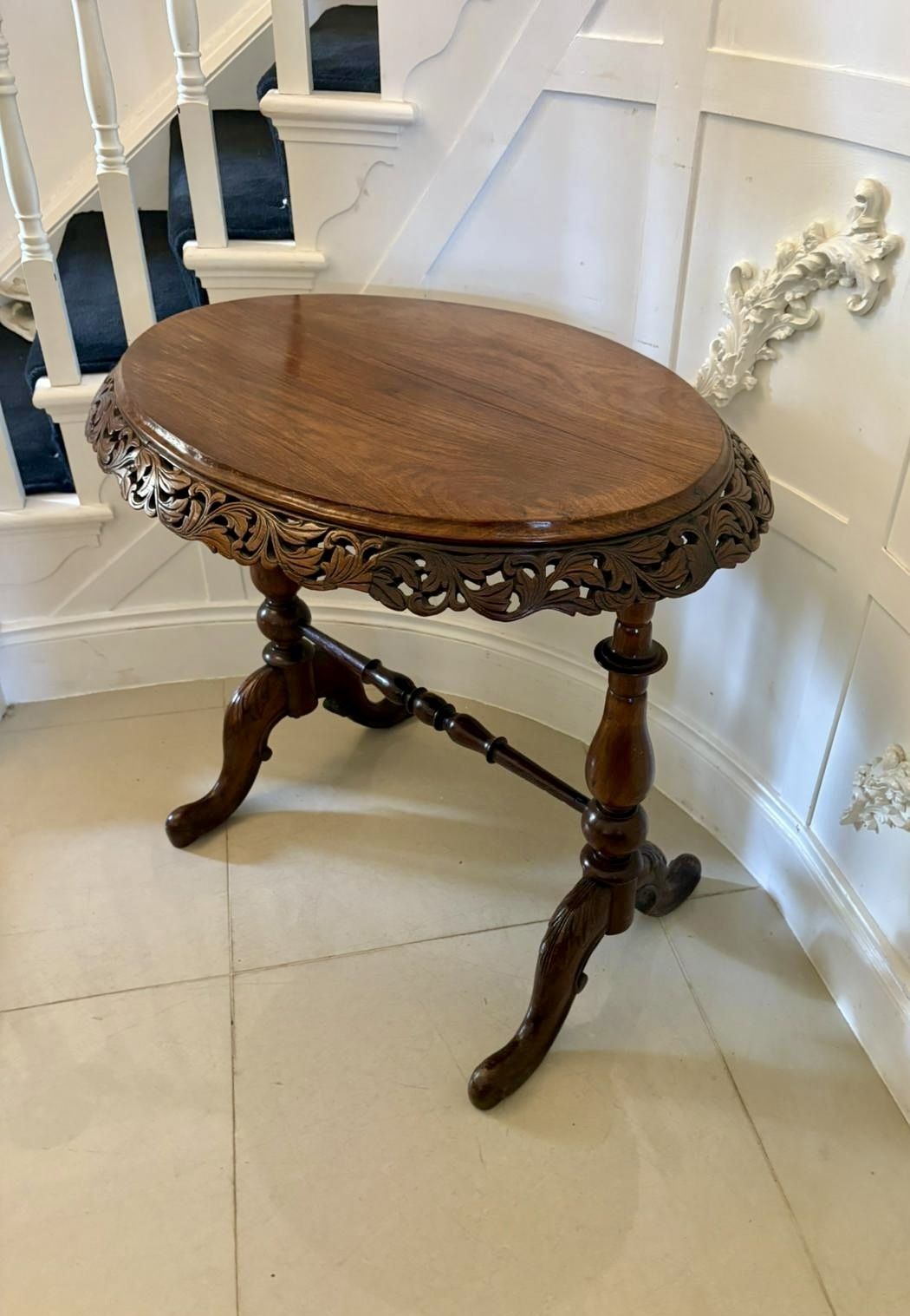 Unusual Oval Antique 19th Century Quality Padauk Wood Side Table photo Furniture