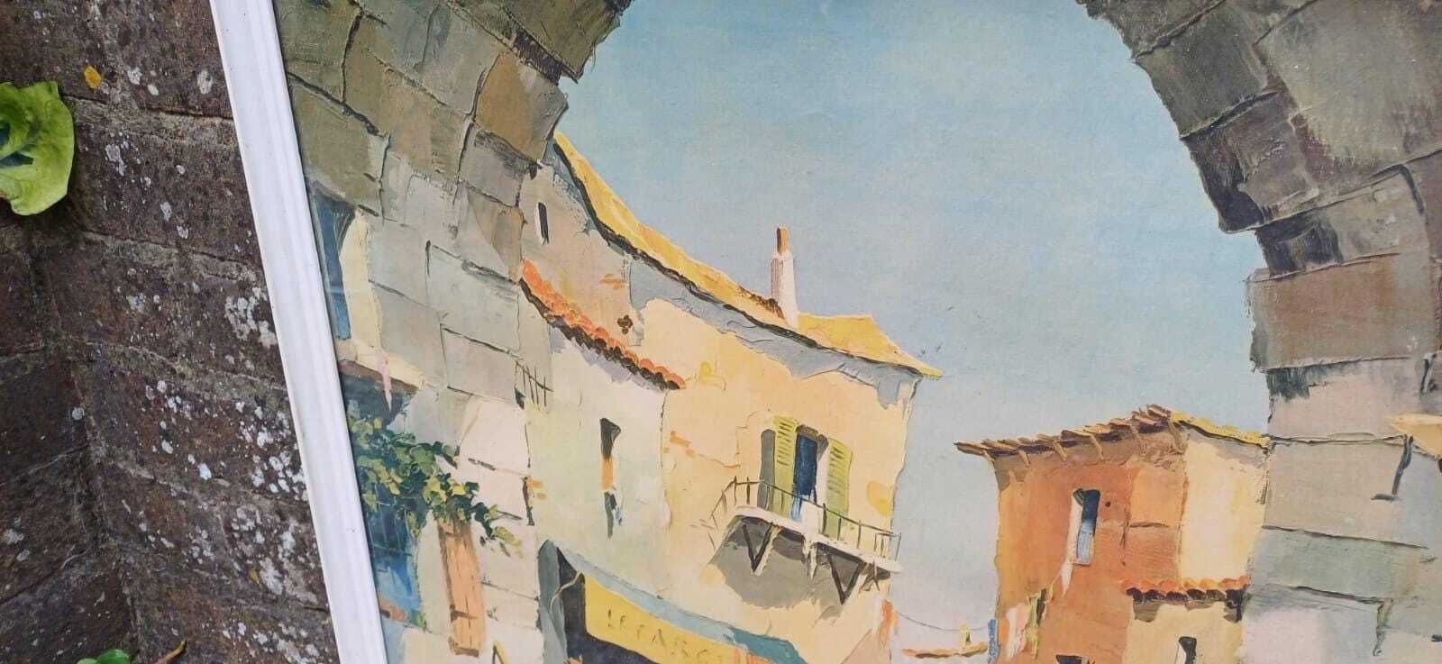Vintage Framed Print “The Old Archway” By Morlyn Jones – Mediterranean Village Scene – 1960s Wall Art, White Frame, Retro Charm photo Art