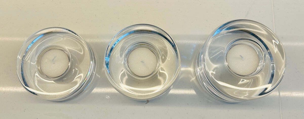 photo for sale Set Of 3 Swedish Orrefors "Puck" Crystal Glass Circular Candle Votive Holders
