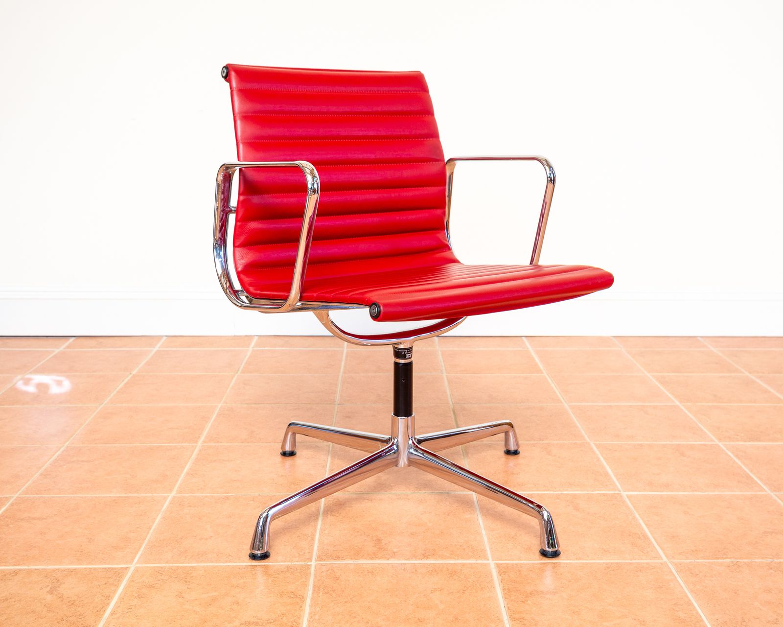 Eames Ea108 Armchair By Icf 1 Of 4 Mcm 1970s Swivel Red Leather Chrome Aluminium Mid Century Executive Office Conference Chair