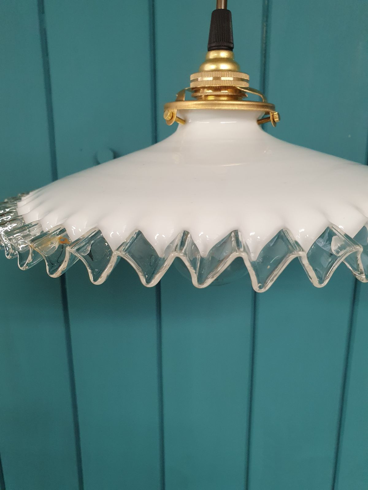 A French Glass White Opaline Glass Lampshades Frilly Edged Hand Made Milk Glass photo vinterior