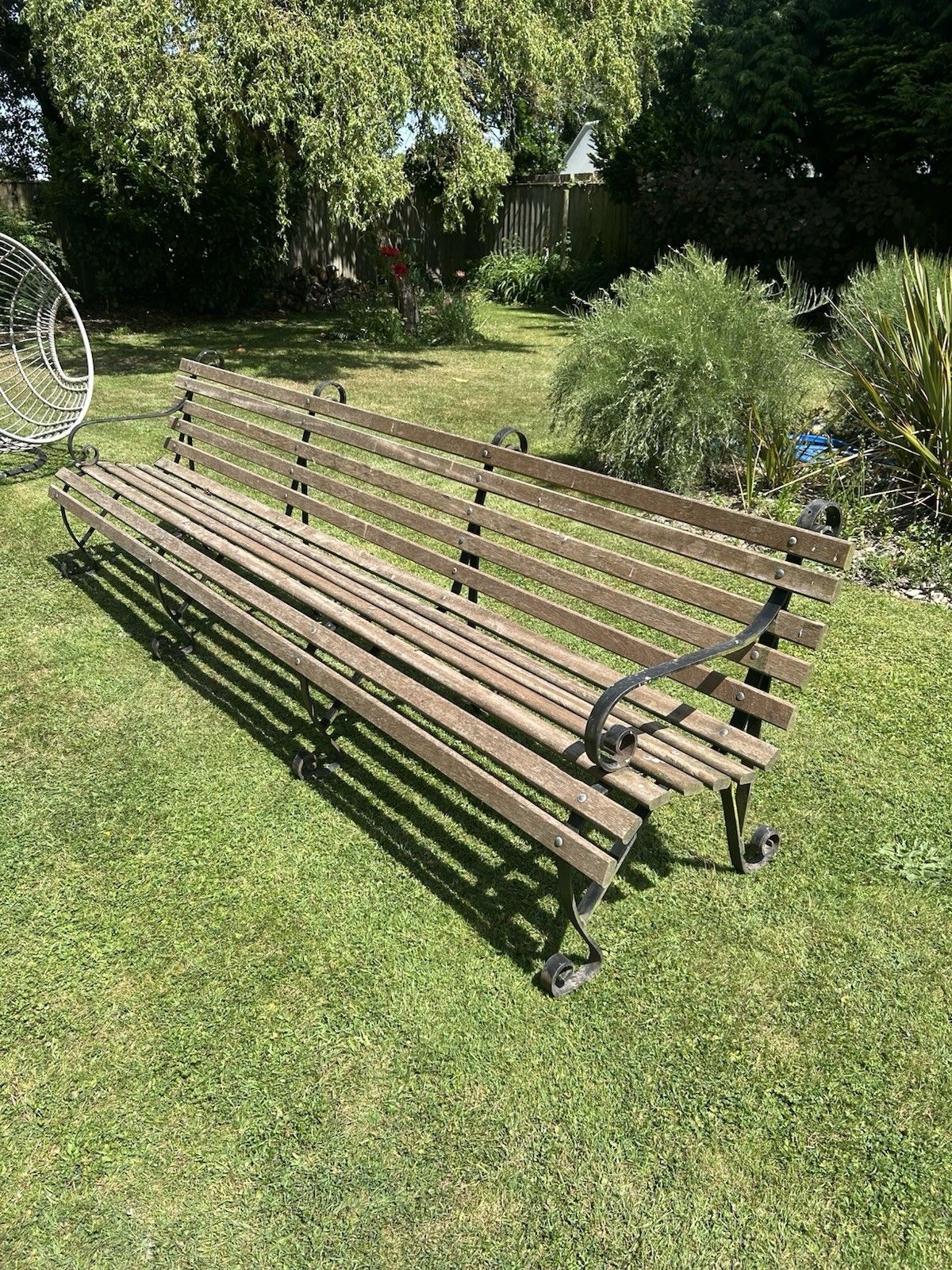Antique Wrought Iron Garden Bench Seat Chair Victorian 10ft Period Old Reclaim photo vinterior