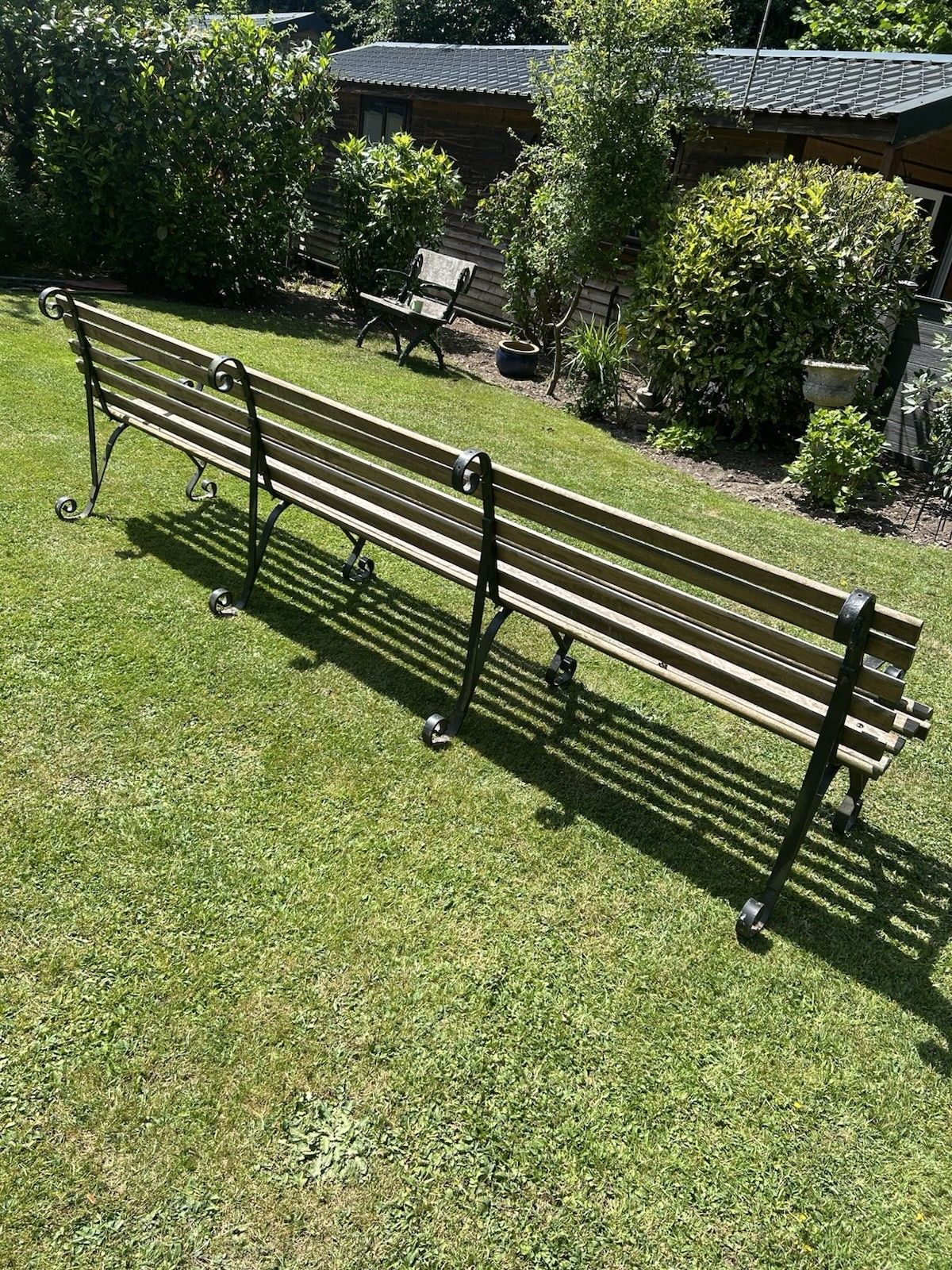 Antique Wrought Iron Garden Bench Seat Chair Victorian 10ft Period Old Reclaim photo vintage
