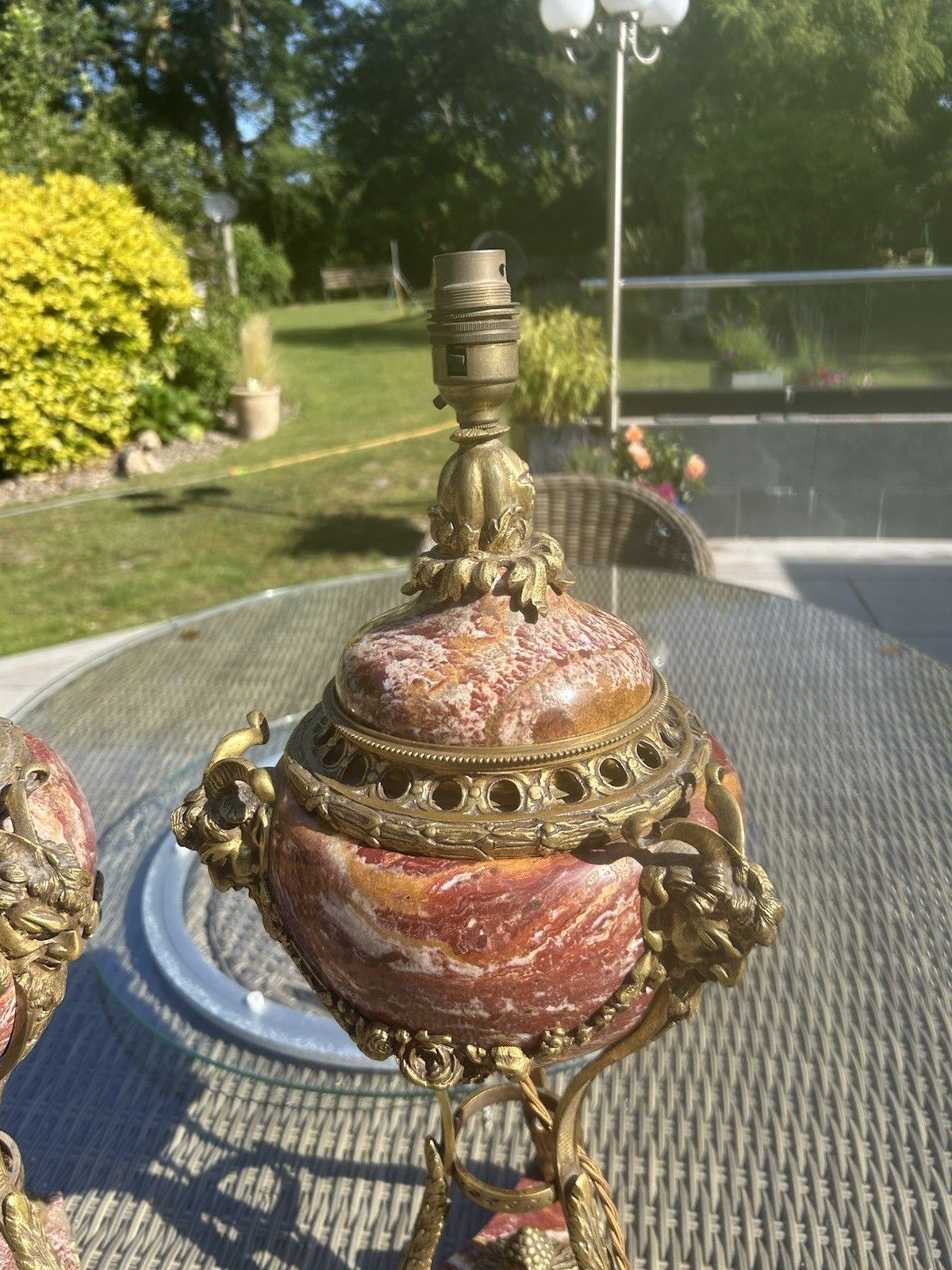 Pair Of Gilt Bronze & Marble Table Lamps French Louis XVI Old Period Antique Set photo Lighting