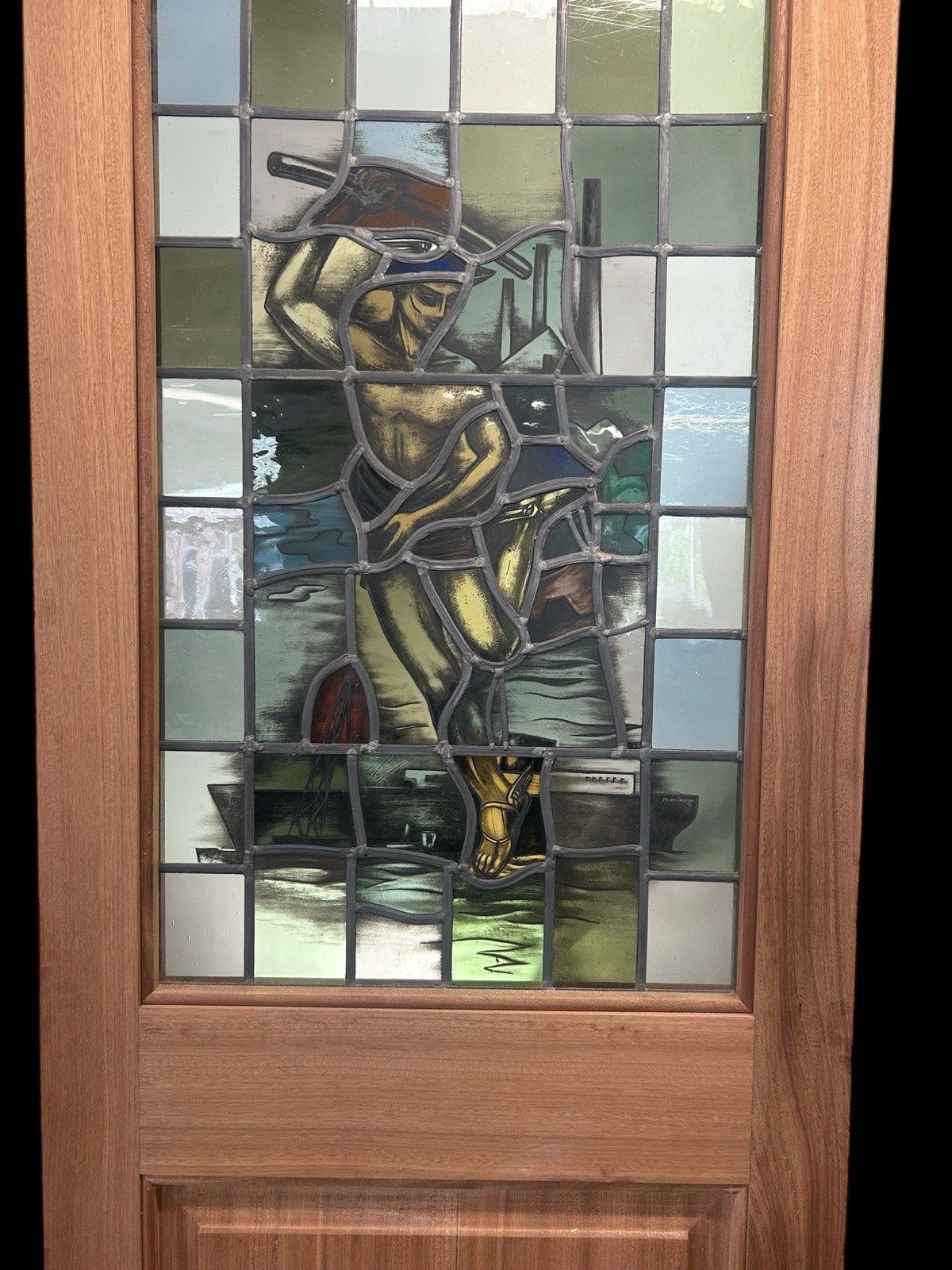 Hand Painted Stained Glass Front Door Antique Reclaimed Restored Wood Leaded Old photo vinterior