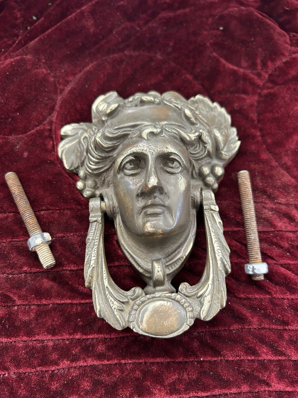 Large Solid Brass Front Door Knocker Reclaimed Period Antique Metal Bolts